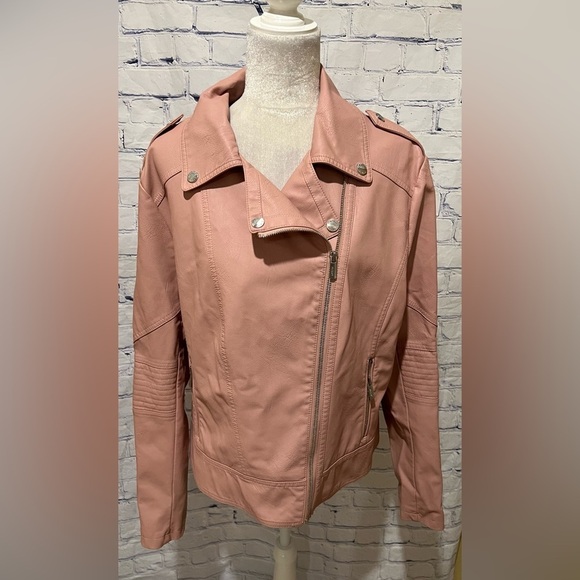 Guess Pink Vegan Leather Motorcycle Jacket - XL - Picture 3 of 8